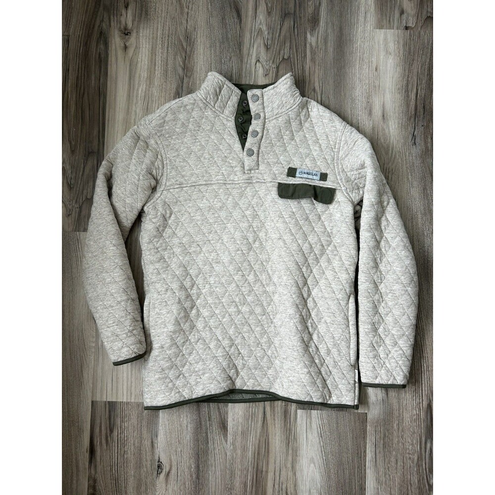 Magellan Outdoors Classic Fit Beige Sz Small Flex Pullover Quilted Snap Neck